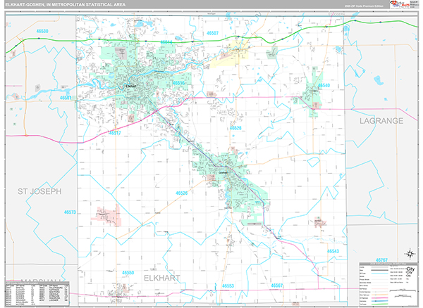 Elkhart-Goshen, IN Metro Area Wall Map